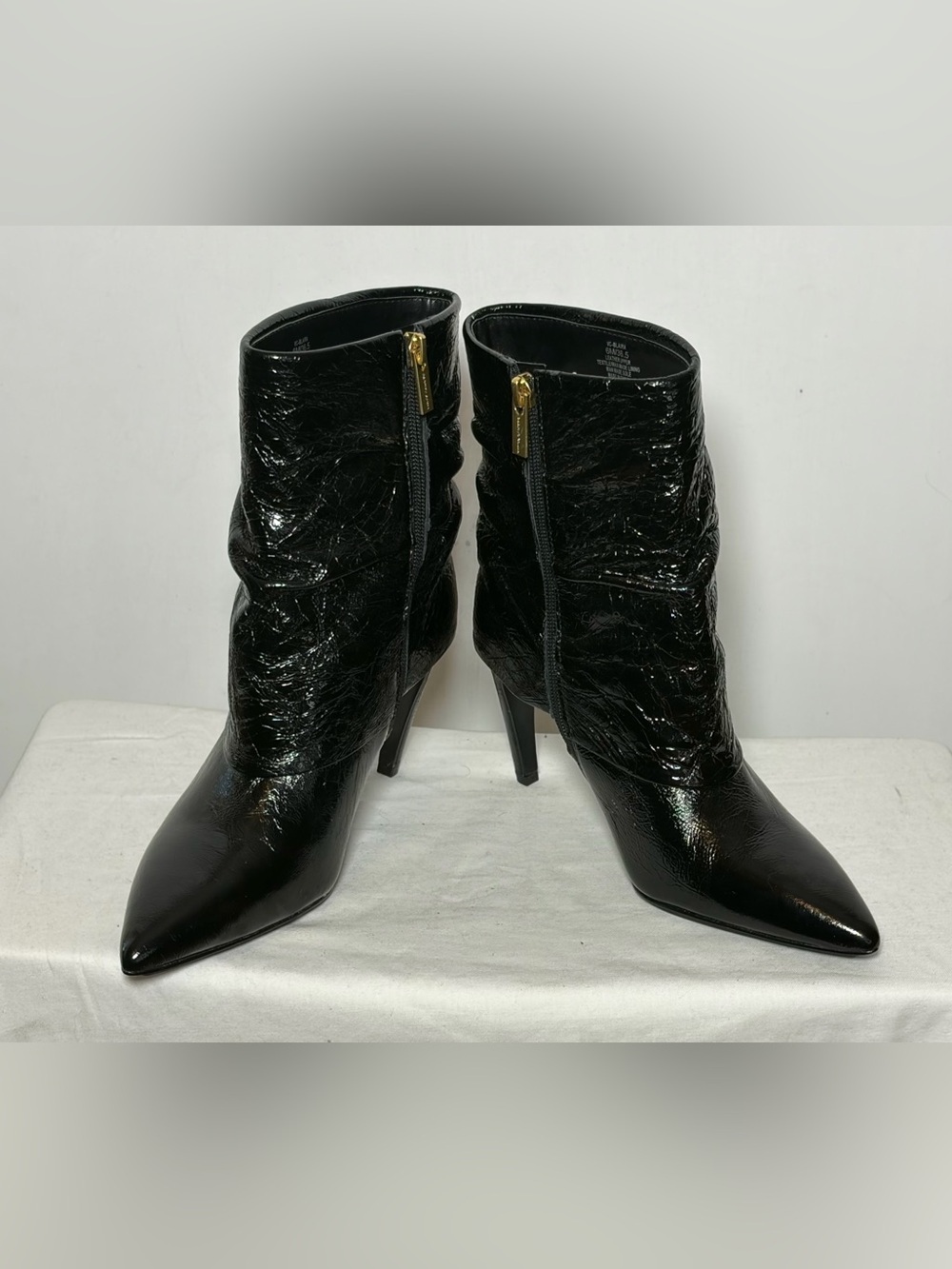 Vince Camuto Blaira Black Crinkle Patent
Leather Pointed Toe Ankle Booties, 6M - Picture 13 of 16